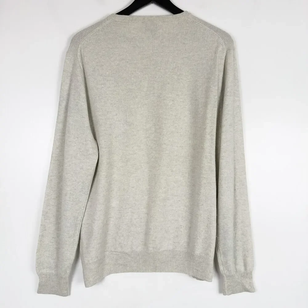 J.Crew Mens Italian Cashmere Crewneck Sweater Gray Cream - L